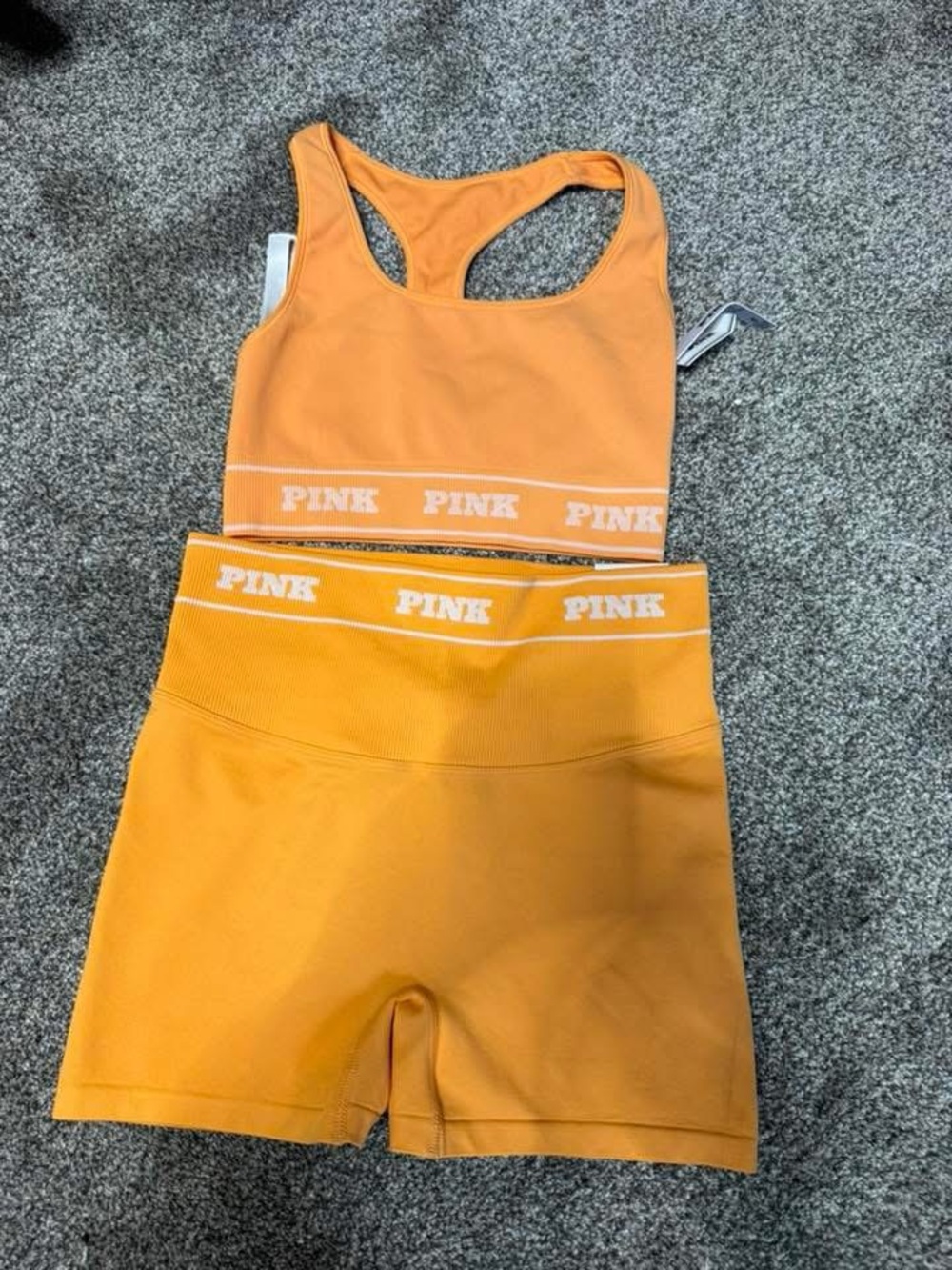 PINK Victoria's Secret Orange Seamless Sports Bra & Shorts Set
